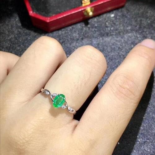 Natural green Emerald gem Ring S925 Silver Natural Gemstone Ring Fashion delicate grace Leaf Women girl party gift fine Jewelry