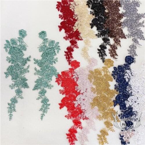 11 color sequin lace applique decorative embroidered wedding dress lace patches for evening dress 9 x 34cm