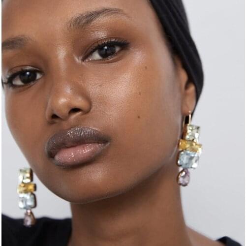 Hot Sale Elegant Geometric Colored Rhinestone Drop Earrings Europe Exaggerated Earrings Women Long Earrings ET1341