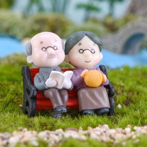 Mini Park Bench Grandpa Grandma Model Miniature Landscape Garden Decor Ornament