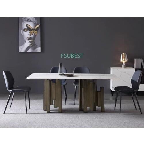 Nordic Minimalistic Dining Table Set Metal feet Modern Marble Dining Table