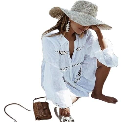 2021 New Fashion Women Sexy Dress Hollow Out Beach Holiday Dress National Style Trumpet Sleeve Clothes Drop Shipping YS82