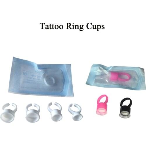 20pcs Professional Microblading Supply Pigment Holder Disposable Plastic Tattoo Ring Cup with Sponge for Permanent Makeup Tools