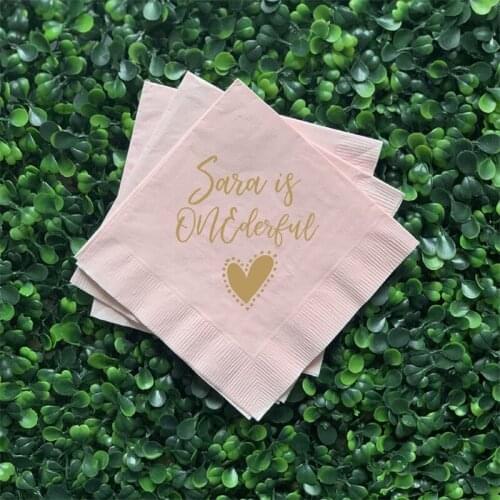 Personalized First Birthday Napkins Miss ONEderful Birthday - Heart Birthday Napkins - Happy 1st Birthday - Foil Stamped Napkins