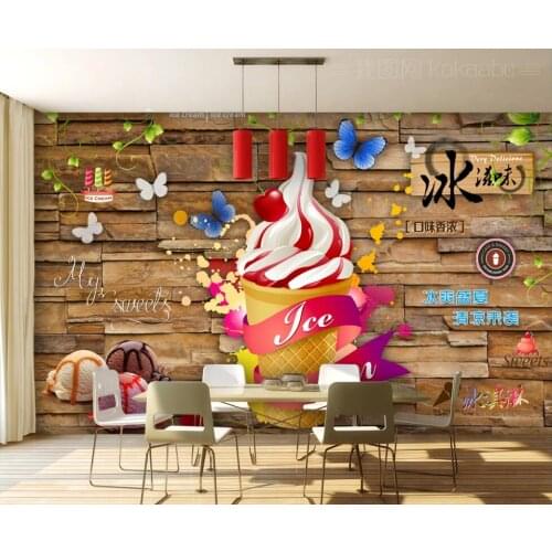 Custom mural photo wallpaper 3d Fashionable Brick Wall Ice Taste Ice Cream Shop Food living room Wallpaper for walls in rolls