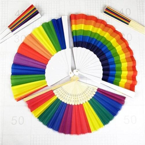 Rainbow Hand Held Folding Fan Dance For Wedding Themed Parties Decoration Fan 200 pcs SN3387