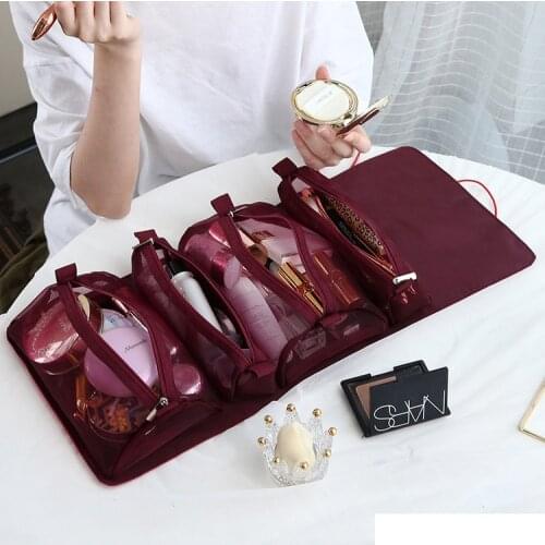 Detachable cosmetic bag, female portable large-capacity storage bag, foldable, convenient travel, toiletries, transparent mesh
