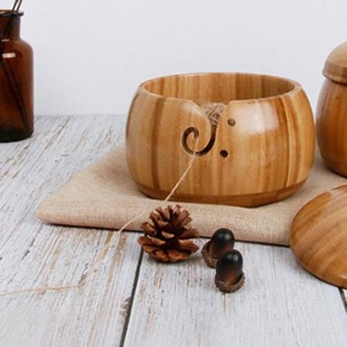 Wool Crocheted Organizer Bowls Handmade Knitting Round Wooden Handmade Needlework Eco-friendly Holes DIY Storage Craft