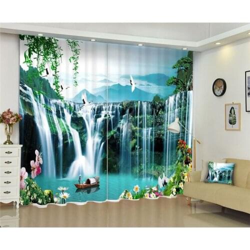 Green Waterfall Curtains Luxury Blackout 3D Window Curtains For Living Room Bedroom Customized size Drapes cortinas Rideaux