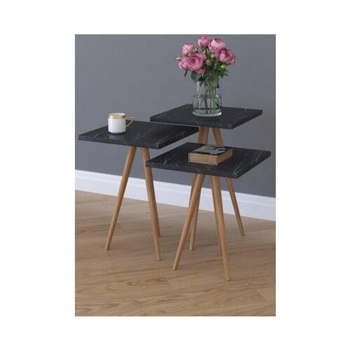 Modern 3'lü Zigon Coffee table Side table Serving Stand and Tea Stand-Black marble coffe table table bassee