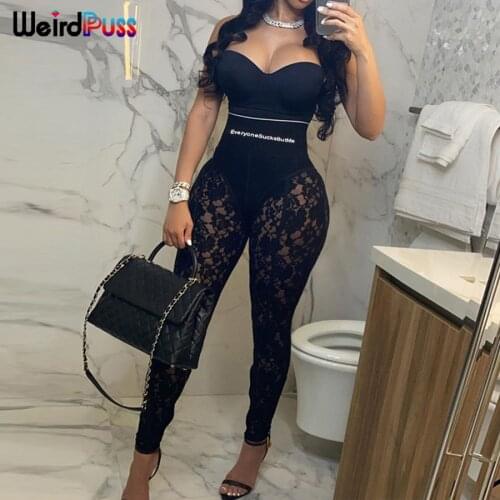 Weird Puss Letter Print Lace Pencil Pants Women High Waist Patchwork Zipper Hips Up Trousers Fashion Skinny Streetwear Clothes