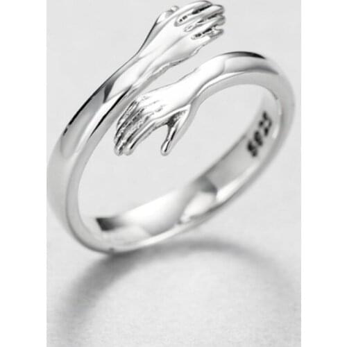 Sole Memory Personality Creative Embrace Peace Simple 925 Sterling Silver Female Resizable Opening Rings SRI243