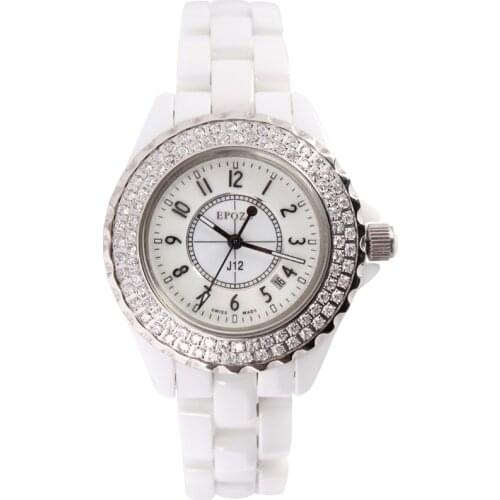 EPOZZ Ceramic watch for women, Rotatable diamond ring, High quality Japanese quartz movement inside
