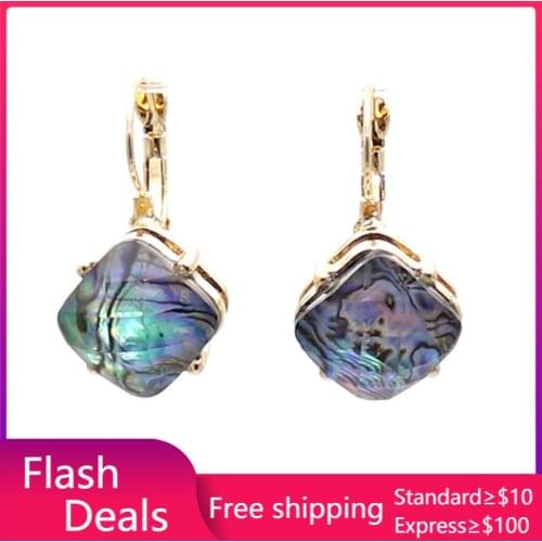 Fashion Square Cubic Abalone Shell Earrings Stone Gold Color Dangle Brincos Pendientes Brand Jewelry Women