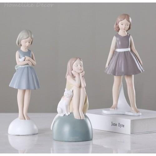 1pc Modern Cute Girl Ornament Resin Little Girl Miniature Home Decoration Statue Christmas Gift Figurine