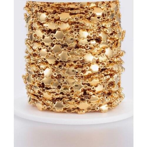 Handmade 304 Stainless Steel Bar Link Chains Flower Golden Color 10x5x2mm about 10m/roll
