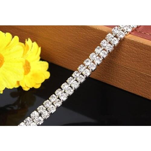 3mm Glass 888 Rhinestone Chain Trimming Sew On Silver Base Density Strass Crystal Cup Chain For Cake Ribbon Decoration