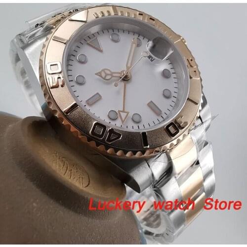 40mm no logo white dial luminous saphire glass;gold Bezel GMT Automatic movement mens watch-BA154