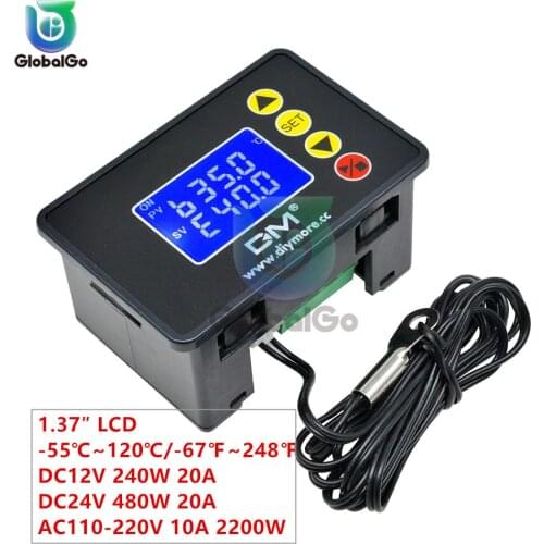 AC110-220V 10A 2200W 1.37″ LCD Thermostat DC12V 240W 20A DC24V 480W Temperature Controller NTC Sensor Thermoregulator