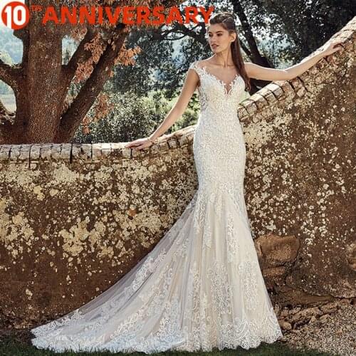 BAZIIINGAAA Elegant Lace Mermaid Wedding Dress Full Floral Print Lace Up Church Suitable for Wedding Africa Europe Bride