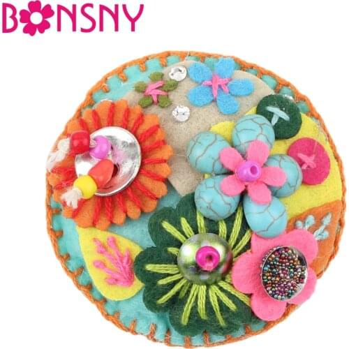 Bonsny Cotton Material Colorful Flower Round Brooch Wedding Pin Collar For Women Ladies Decoration Fashion Jewelry 2018 News