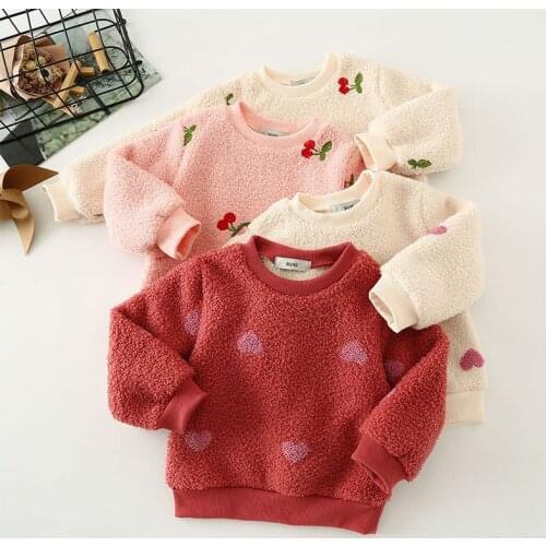 2021 Children Sweatshirt Baby Boys Flannel Tops Toddler Girls Thick Pullover 2021 Autumn Winter Warm Cherry Kids Casual Clothes