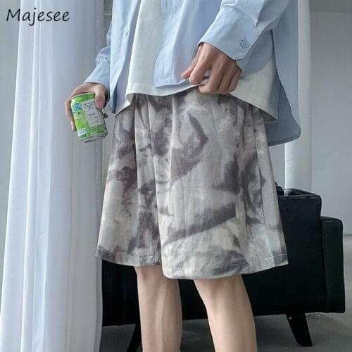 Men Board Shorts Loose Tie Dye Chic Cool Harajuku Trendy Casual Streetwear Hip Hop High Street Cozy Elastic Waist Oversize M-3XL
