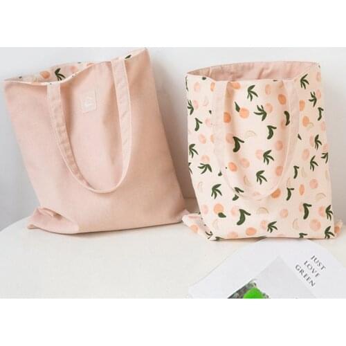 Women double-sided dual-use Shopping Bag Reusable Canvas Tote Grocery Bag Eco Friendly Shopper Shoulder Bags Storage bag