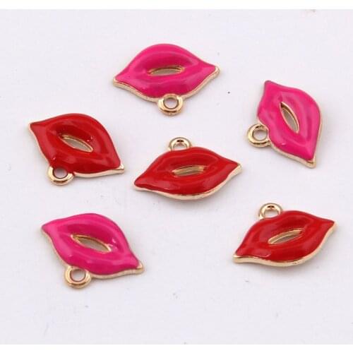 20Pcs/Lot Sexy Red Lips Pendant Enamel Charms DIY Jewelry Accessories For Handmade Necklace Keychains