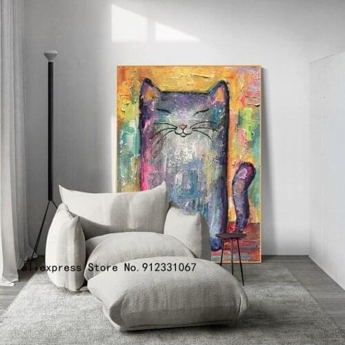 Cute Cat Canvas Oil Painting Poster Painting Wall Art Modern Childrens Room Home Decoration