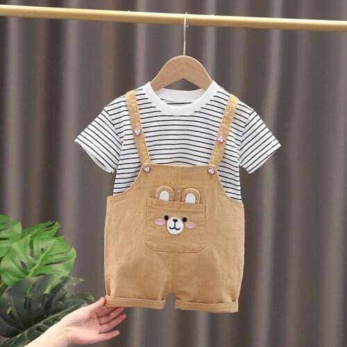 Toddler Baby Kids Boys Clothes Set Striped T-shirt Tops Solid Short Casual Set Kids Outfits For Infant Outfit Suit 0-4 Years Boy