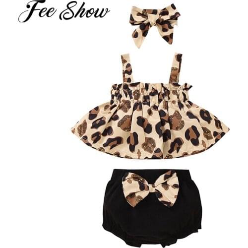 Toddler Girl Summer Outfits Newborn Baby Girls Sleeveless Leopard Ruffle Tank Tops Shorts Headband Set Infant Casual Clothes