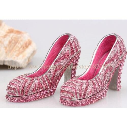 Miniature High Heel Women Shoe Trinket Girl Shoe Trinket Box Heels Shoes Handmade Jeweled Enameled Metal Trinket Box