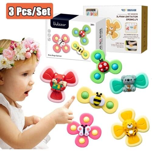 Montessori Touch Sensory Toys Baby Rattles For Kids Shower Bathroom Grasping Gyro Animal Sucker Spinner For Newborn 0-12 Months
