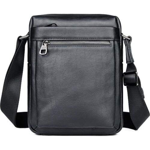 Crossbody Bags Men Cow Leather New Black Travel Small Casual Fashion Shoulder Messenger Bag