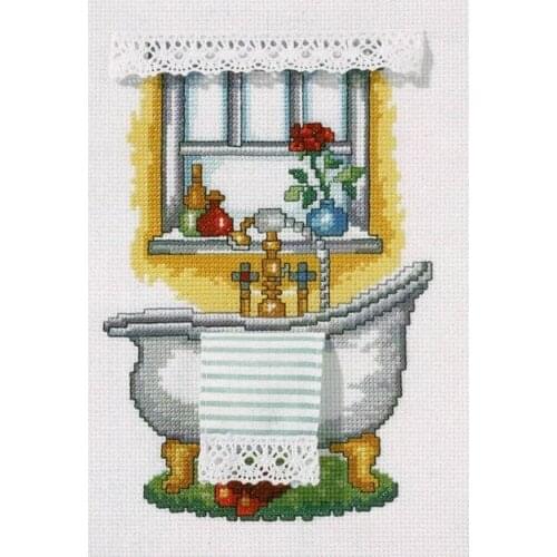 Hot Embroidery A Bath On The Bathroom Windowsill Cross Stitch Kits Online with 100% Cotton Floss & Free Shipping for Wall Decor
