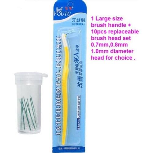 2 sets x 10pcs head+ LONG Handle Interdental Brush Head replaceable Toothbrush Floss Brush Toothpick teeth Orthodontics tool