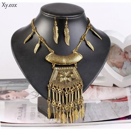 1set Earring female new retro leaf necklace exaggerated ethnic style jewelry set