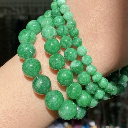 Natural Green Jades Stone Round Beads Loose Beads For Bracelets Jewelry Making Diy Handmade Accessories 6-12mm 15"