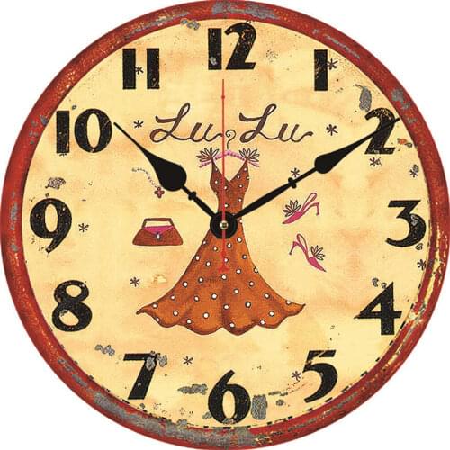 Non Ticking Round wooden 16 Inch Large Home Silent Battery Wall ClockFrench Lady Fashion Style Decorative Wall Clock