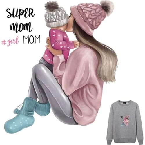 The new Mom Clothes Patches Diy Baby Stickers Parent-child T-shirts Thermal Transfer Patches Russian Girls Iron Transfer Patches