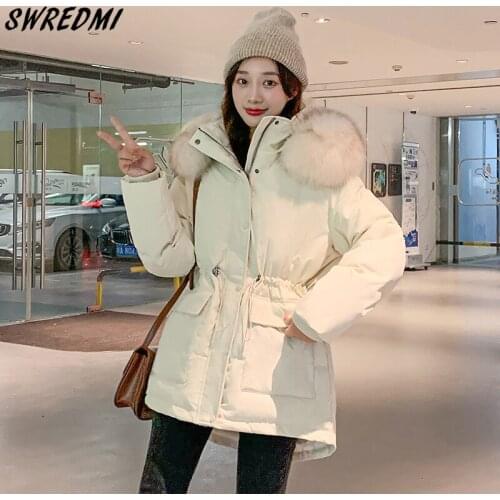 SWREDMI Women Warm Parkas Snow Wear Hooded Clothing Female Slim Fashion Office Lady Cotton Padded Jackets Solid Coats