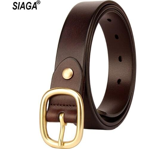 New Designer Top Quality Pure Cow Cowhide Leather Brass Buckle Belt for Women Retro Female Accessories Jeans Belts FCO229