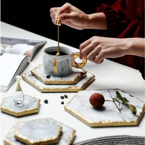 Luxury Cup Pad Plate Table Placemat Photoing Ground Hexagon Golden Border Desk Art Accessories drink coasters coasters