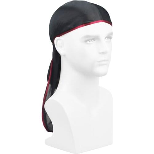 Silk Durag for Men Bandanas Black Unisex Do Rag Long Red Silky Durag for Waves Head Spring Bandanas 2019 VERVAE 14 Colors
