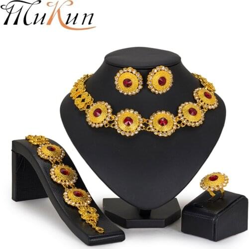 MUKUN Bridal Gift Jewelry Sets Nigerian Wedding African Beads Jewelry Set Brand jewellery fashion dubai jewelry sets Wholesale