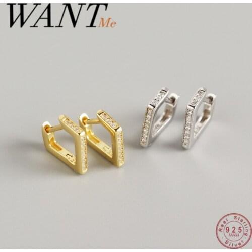 WANTME Fashion Minimalist White Zircon Geometric Quadrilateral Small Stud Earrings for Women Party Birthday Jewelry Gift 2020