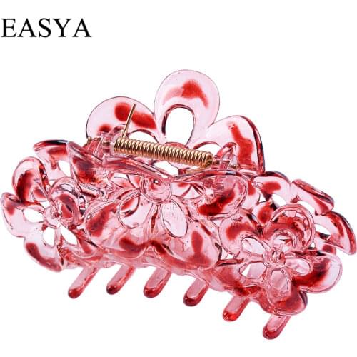 EASYA Large Plastic Hair Claw 6 Colors Flower Hairwear Crab Hair Clips For Women Girls Fashion Hair Accessories Ornaments