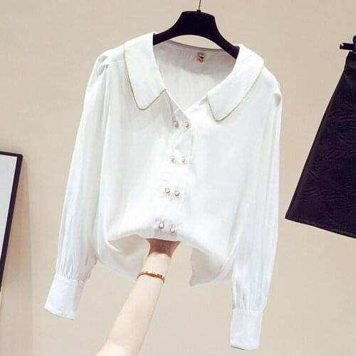 Long Sleeve Women Shirt White Chiffon Blouse Shirt Women Tops Blouse Women Blusas Mujer De Moda 2021 Women Clothing Blusa E513