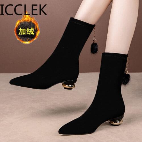 Hot Sale Autumn Winter Shoes Women Pointed Toe Women Boots High Heels Mid Calf Women Boots Zapatos De Mujer